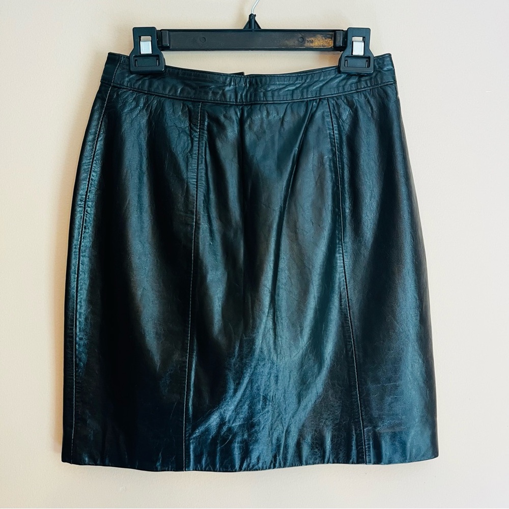 Vintage Black Leather Pencil Skirt, 90's, Y2K, Byrnes & Baker Size 10, Bratz